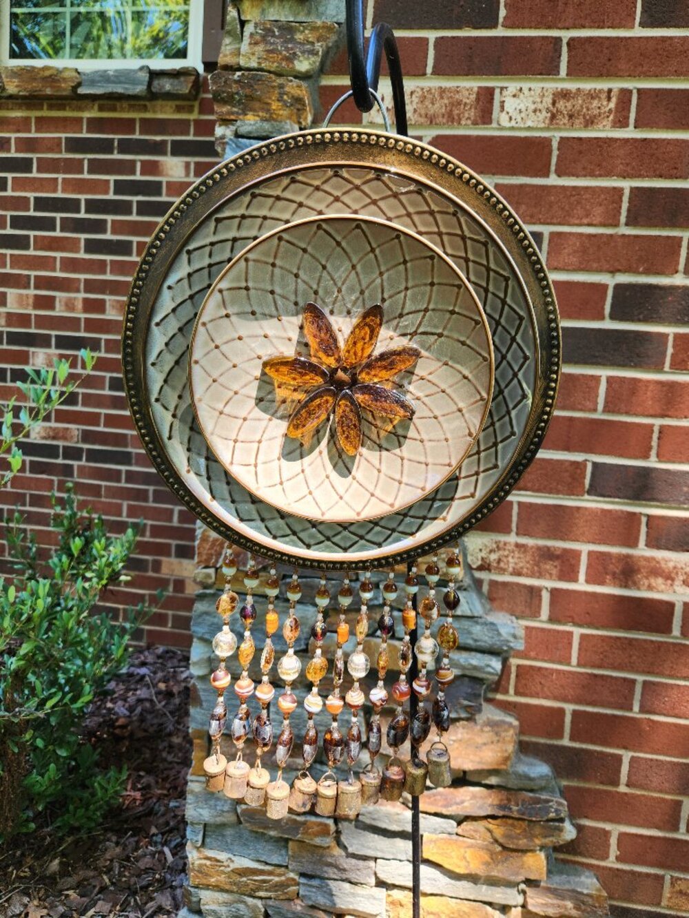 Brown Plate Dish Flower Windchime SunCatcher Lampwork Beads Tin Bells